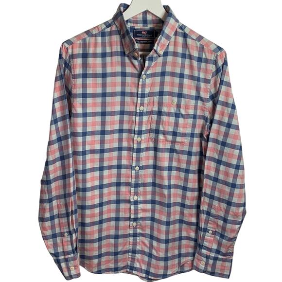 Vineyard Vines Button Down Gingham Plaid Slim Fit Longshore Shirt M-105 Sz S - Picture 1 of 8